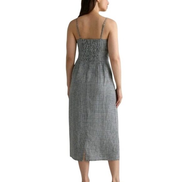 NWT Quince European Linen Scoop Neck Midi Black Gingham Dress Sz L Cottagecore - Picture 3 of 10